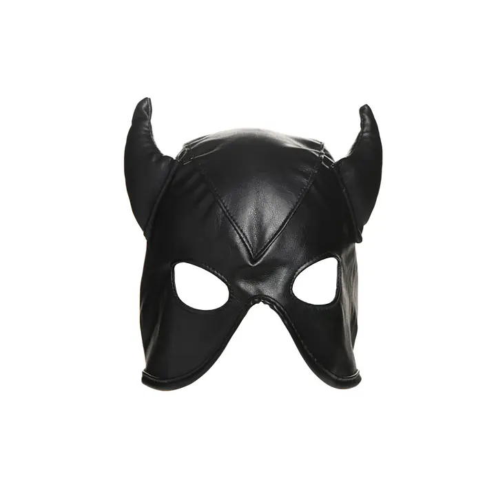Маска з рогами Master Series: Dungeon Demon Bondage Mask with Horns, чорна - Master