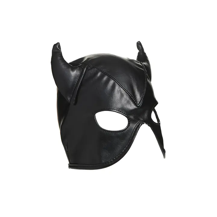Маска з рогами Master Series: Dungeon Demon Bondage Mask with Horns, чорна - Master