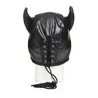 Маска з рогами Master Series: Dungeon Demon Bondage Mask with Horns, чорна - Master