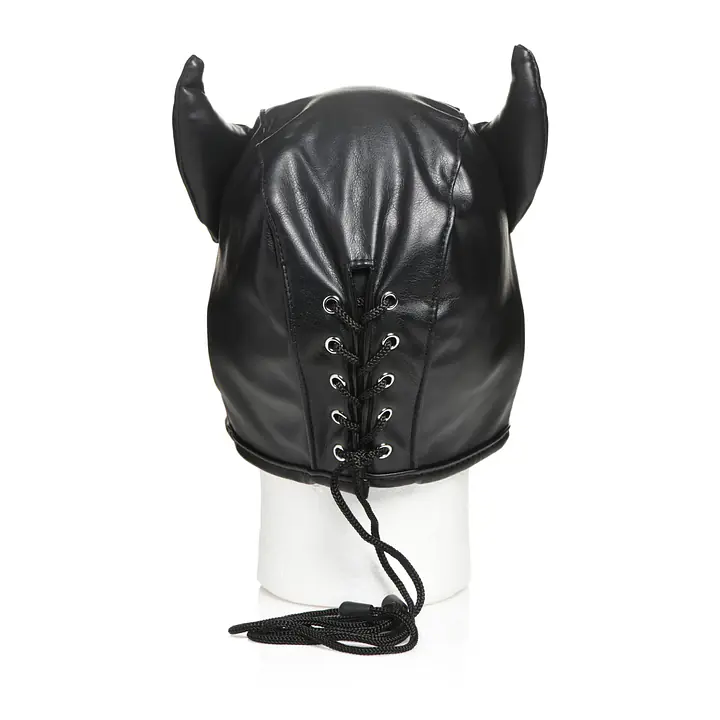 Маска з рогами Master Series: Dungeon Demon Bondage Mask with Horns, чорна - Master