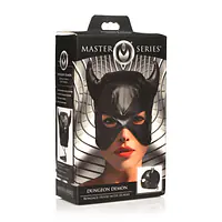 Маска з рогами Master Series: Dungeon Demon Bondage Mask with Horns, чорна - Master