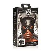 Маска з рогами Master Series: Dungeon Demon Bondage Mask with Horns, чорна - Master