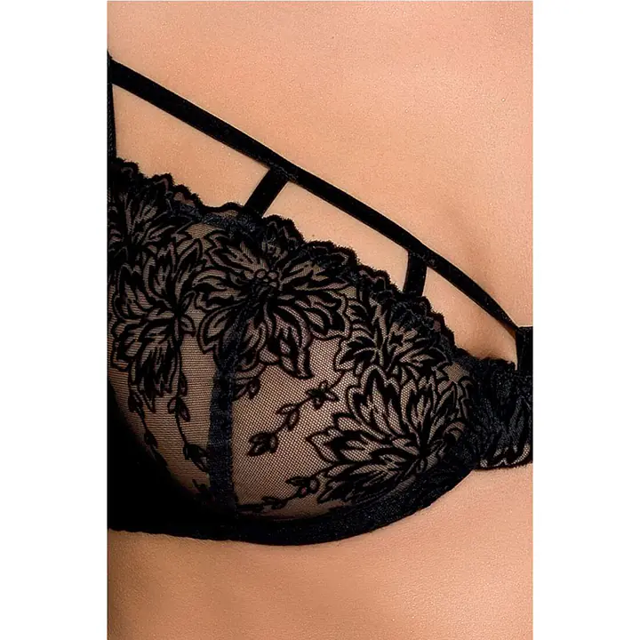 Комплект білизни Passion Exclusive HAYA SET L/XL, black, стрінги, ліф, пояс для панчіх - Master