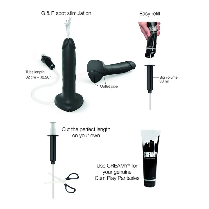 Фалоімітатор, що кінчає Strap-On-Me Squirting Cum Dildo Realistic Black, діам. 3,9 см, силікон - Master