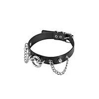 Нашийник ланцюжками, шипами і кільцем Fetish Tentation Choker Rings and Chains, екошкіра - Master