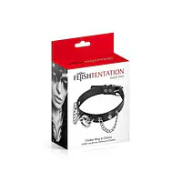 Нашийник ланцюжками, шипами і кільцем Fetish Tentation Choker Rings and Chains, екошкіра - Master