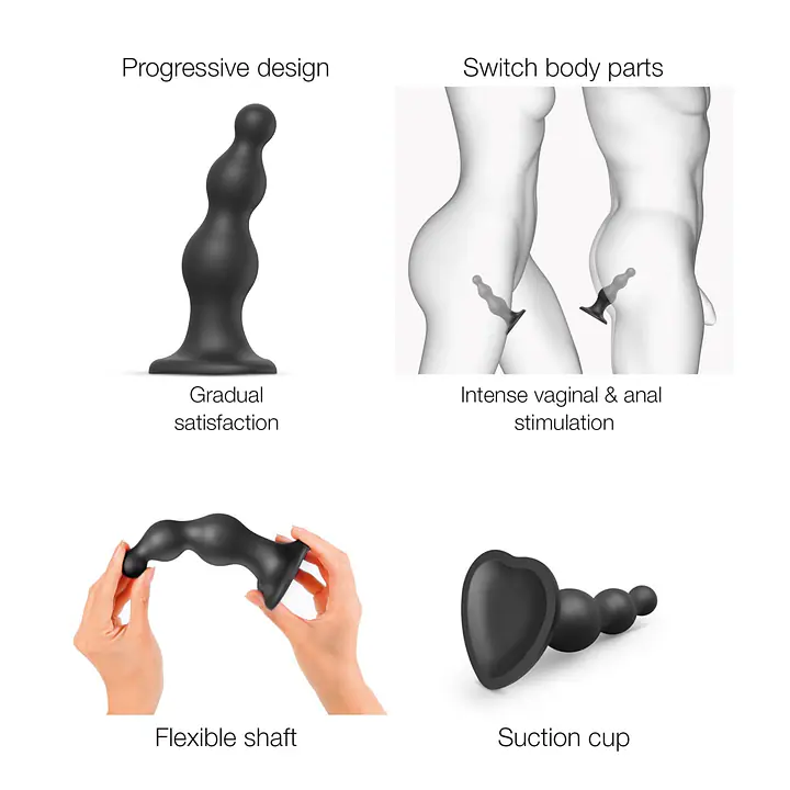 Насадка для страпона Strap-On-Me Dildo Plug Beads Black XL - Master