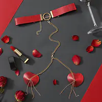 Пестис-сердечка з ланцюжками та чокером JSY Nipple Sticker RT236114 Red - Master