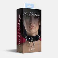 Нашийник для фіксації з натуральної шкіри Feral Feelings - D-Rings Black - Master