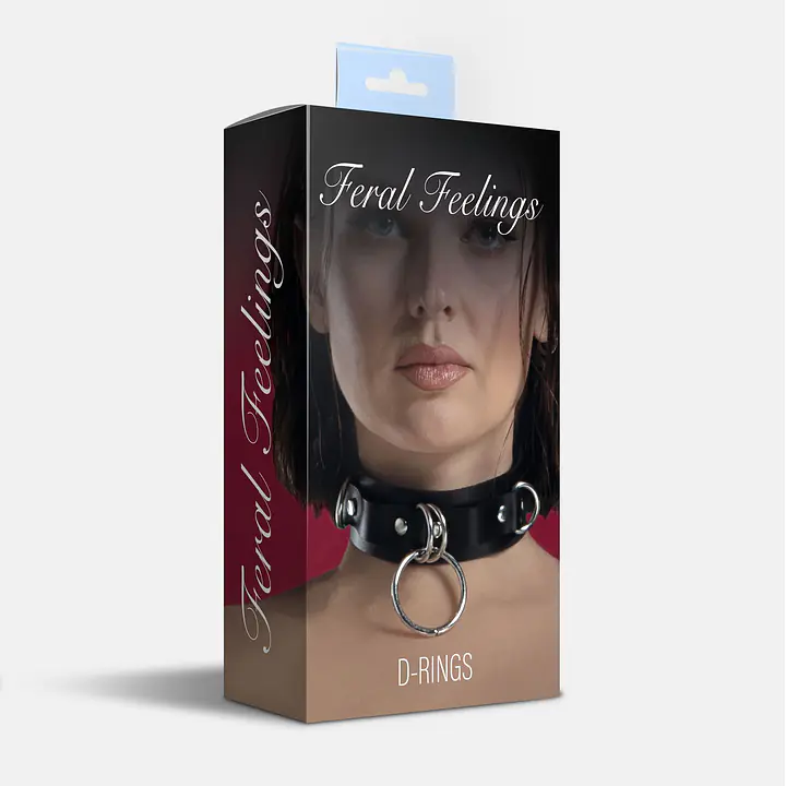 Нашийник для фіксації з натуральної шкіри Feral Feelings - D-Rings Black - Master