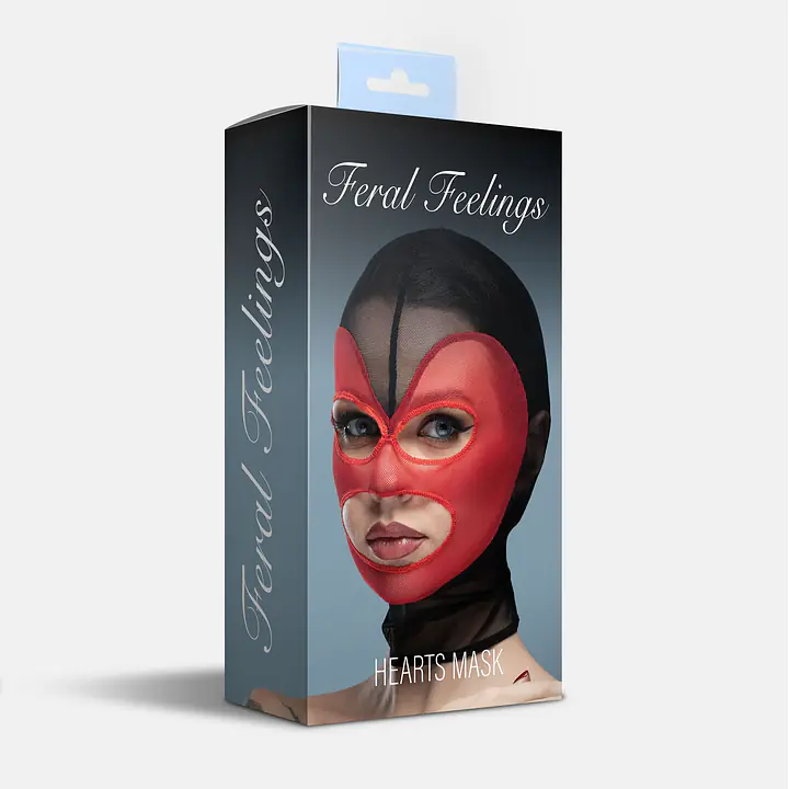 Маска серце сітка з відкритим ротом та очима Feral Feelings - Hearts Mask Black/Red - Master