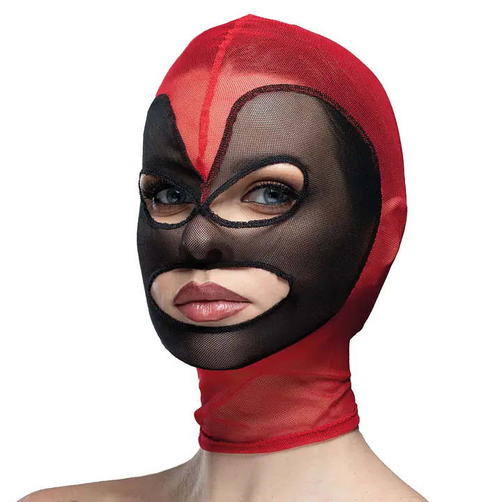Маска серце сітка з відкритим ротом та очима Feral Feelings - Hearts Mask Red/Black - Master