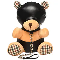 Плюшевий ведмедик HOODED Teddy Bear БДСМ у шкіряному капюшоні з повідцем, 23x16x12 см - Master