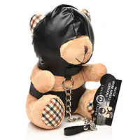 Плюшевий ведмедик HOODED Teddy Bear БДСМ у шкіряному капюшоні з повідцем, 23x16x12 см - Master