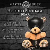 Плюшевий ведмедик HOODED Teddy Bear БДСМ у шкіряному капюшоні з повідцем, 23x16x12 см - Master