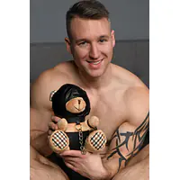 Плюшевий ведмедик HOODED Teddy Bear БДСМ у шкіряному капюшоні з повідцем, 23x16x12 см - Master