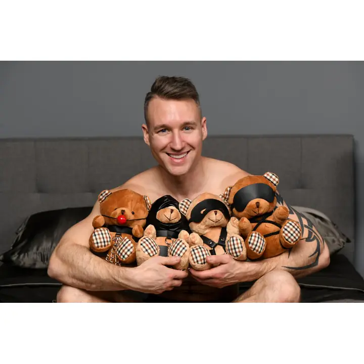 Плюшевий ведмедик ROPE Teddy Bear БДСМ у шкіряній масці та обв’язці, 22x16x12 см - Master