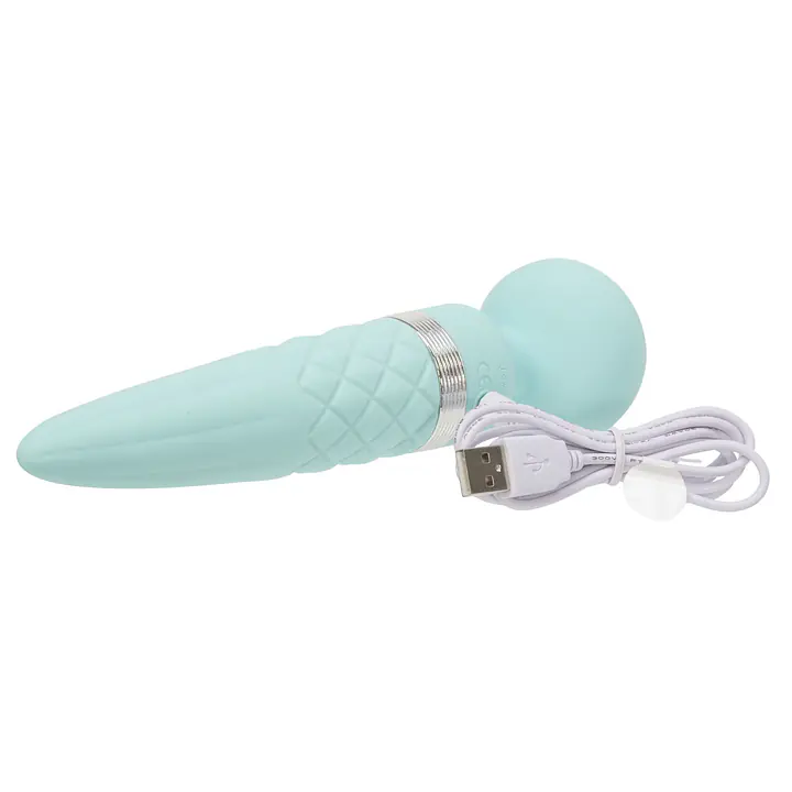 Вібромасажер 2в1 PILLOW TALK - Sultry Teal, класичний масажер і вібратор з ротацією, підігрів - Master