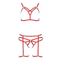 Комплект білизни Passion Exclusive MAGALI SET OpenBra XXL/XXXL, red, стрепи, ліф, трусики і пояс - Master
