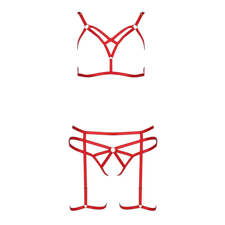 Комплект білизни Passion Exclusive MAGALI SET OpenBra XXL/XXXL, red, стрепи, ліф, трусики і пояс - Master