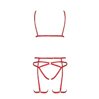 Комплект білизни Passion Exclusive MAGALI SET OpenBra XXL/XXXL, red, стрепи, ліф, трусики і пояс - Master
