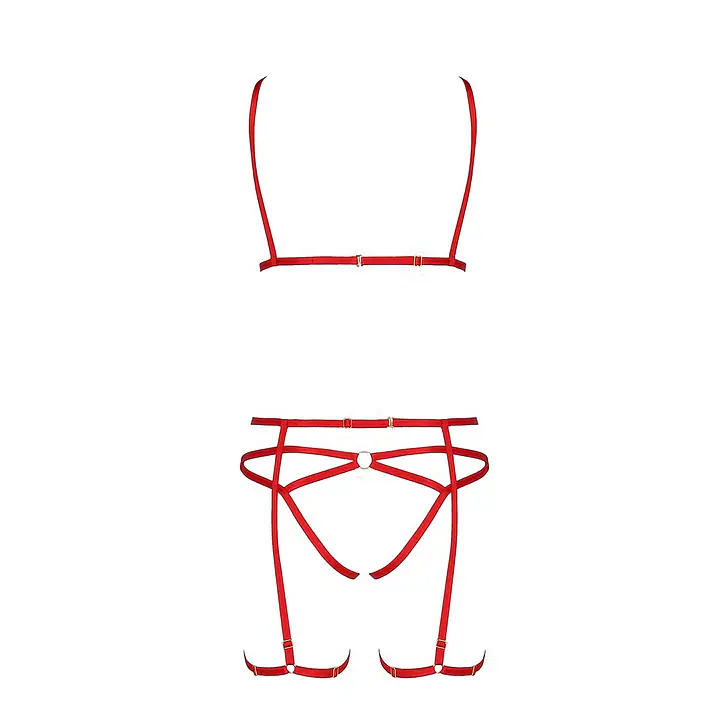 Комплект білизни Passion Exclusive MAGALI SET OpenBra XXL/XXXL, red, стрепи, ліф, трусики і пояс - Master