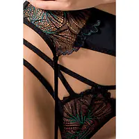 Комплект білизни Passion Exclusive FLORIS SET S/M, black, ліф, трусики, пояс для панчох - Master