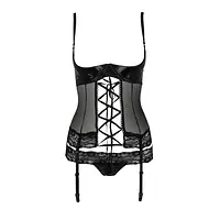 Корсет з відкритими грудьми Passion Exclusive NORTH CORSET S/M, black, пажі, трусики, шнурівка - Master