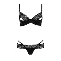 Комплект білизни Passion Exclusive NORTH SET L/XL, black, ліф і трусики з елементами під латекс - Master