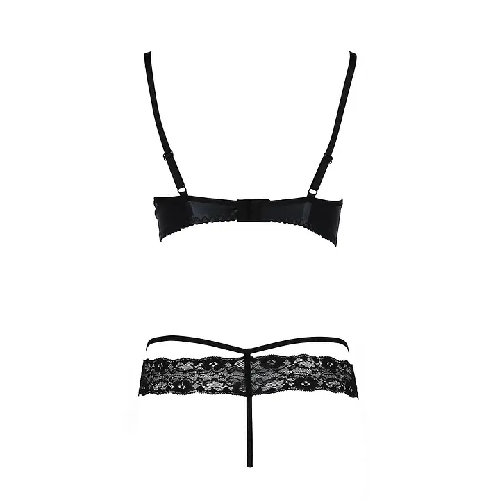 Комплект білизни Passion Exclusive NORTH SET L/XL, black, ліф і трусики з елементами під латекс - Master