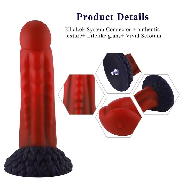 Силіконовий дилдо Hismith 8.35" Curved Silicone Dildo Red Monster Series - Master