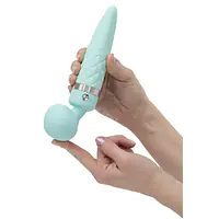 Вібромасажер 2в1 PILLOW TALK - Sultry Teal, класичний масажер і вібратор з ротацією, підігрів - Master
