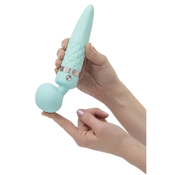 Вібромасажер 2в1 PILLOW TALK - Sultry Teal, класичний масажер і вібратор з ротацією, підігрів - Master