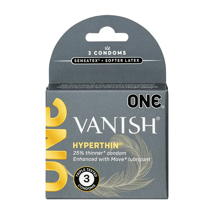 Презервативи ONE Vanish Hyperthin, 3 шт, ультратонкі, зі змазкою, картонне паковання - Master