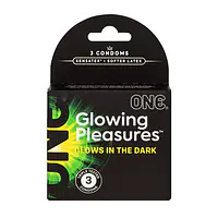 Презервативи ONE Glowing Pleasures, 3 шт, світяться в темряві, зі змазкою, картонне паковання - Master