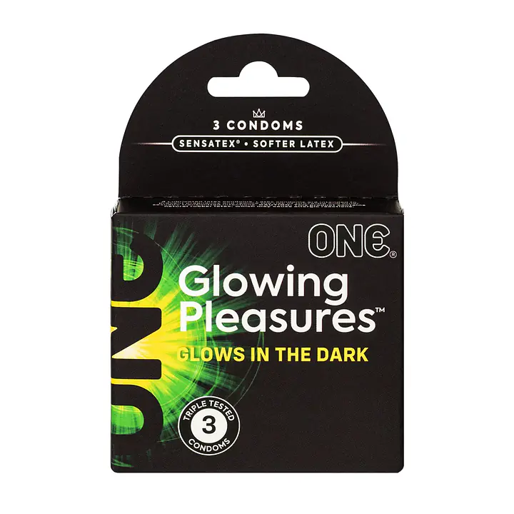 Презервативи ONE Glowing Pleasures, 3 шт, світяться в темряві, зі змазкою, картонне паковання - Master