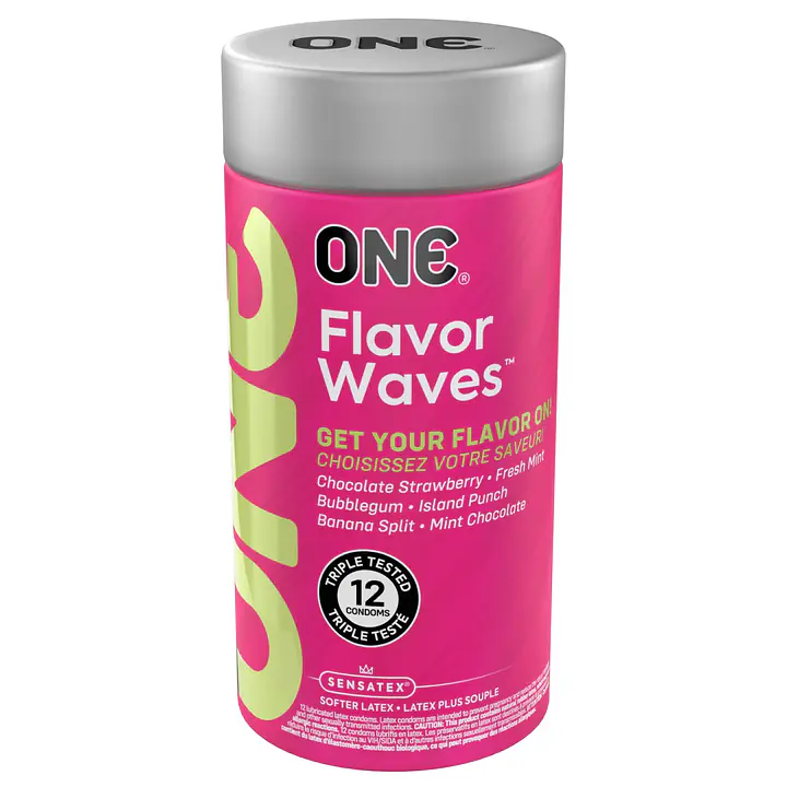 Ароматизовані презервативи ONE FlavorWaves, 12 шт, 6 ароматів, 6 кольорів, подарункове паковання-тубус - Master