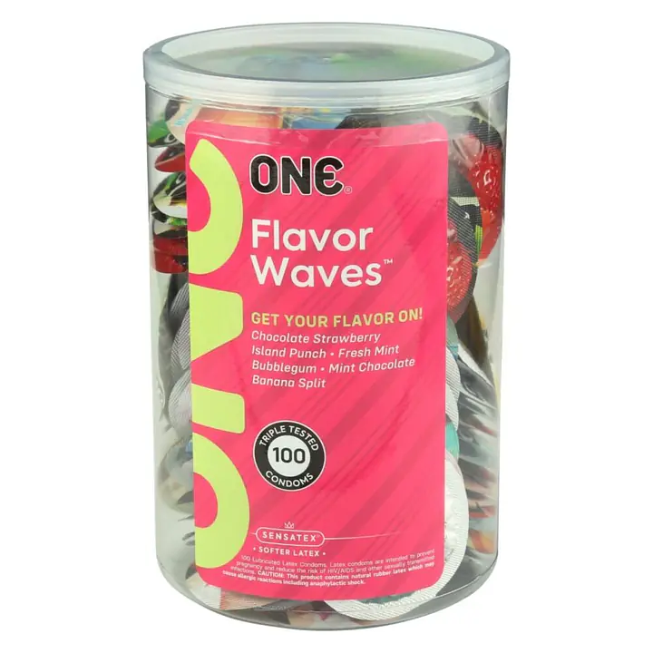 Набір ароматизованих презервативів ONE FlavorWaves, 100 шт, 6 ароматів, 6 кольорів, паковання-тубус - Master