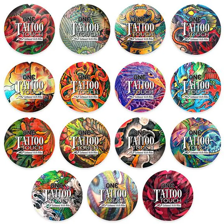 Презерватив ONE Tattoo Touch Blue, 1 шт, блакитний, з рельєфом у вигляді татуювання - Master