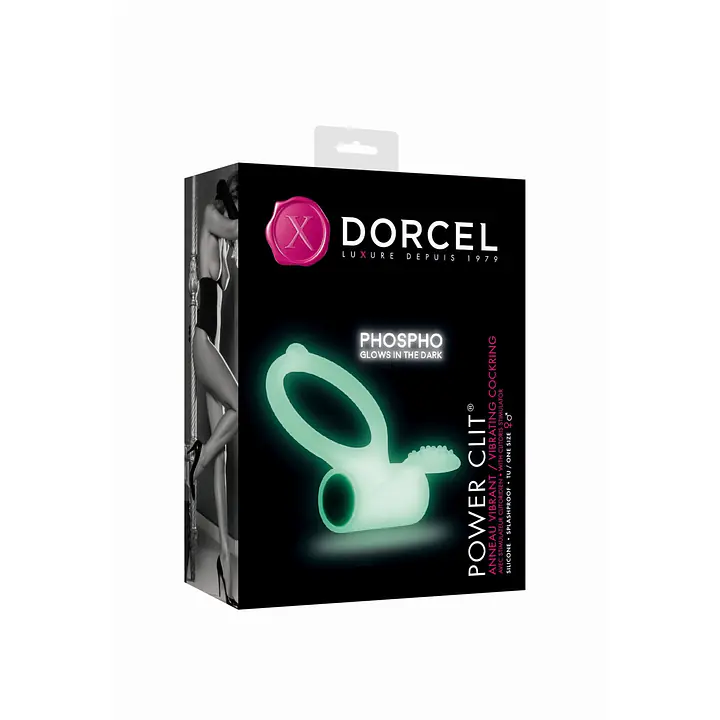 Ерекційне кільце Dorcel Power Clit White PHOSPHO з вібрацією, біле, світиться в темряві - Master