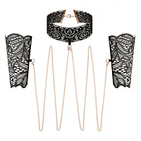 Мереживні наручники та комір Rosy Gold - Lace Cuffs and Collar - Black - Master