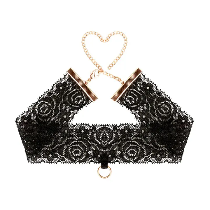 Мереживні наручники та комір Rosy Gold - Lace Cuffs and Collar - Black - Master