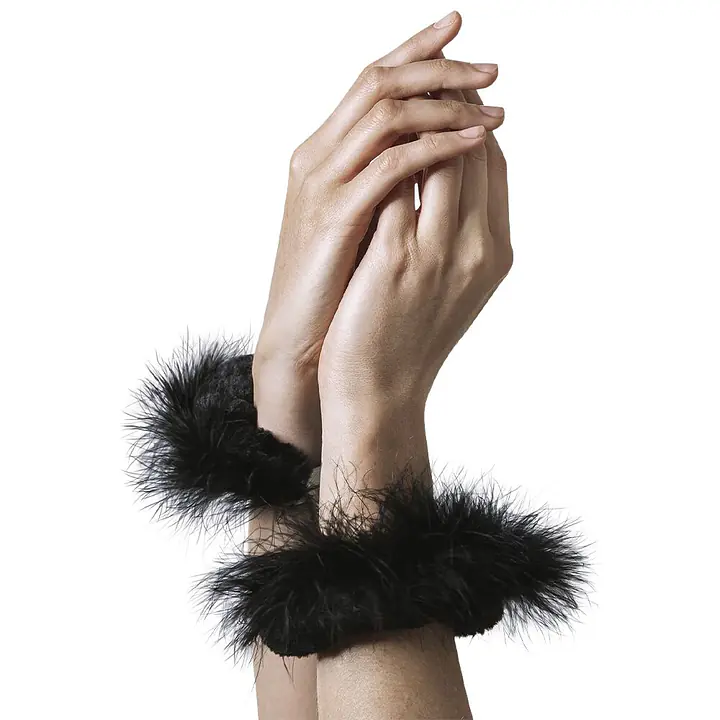Наручники металеві Adrien Lastic Handcuffs Black з чорною пухнастою обробкою - Master