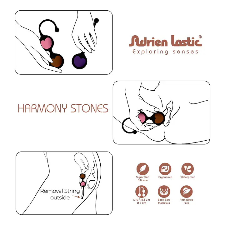 Вагінальні кульки Adrien Lastic Harmony Stones, напівдорогоцінне каміння, діаметр 3 см, 2 тримачі - Master