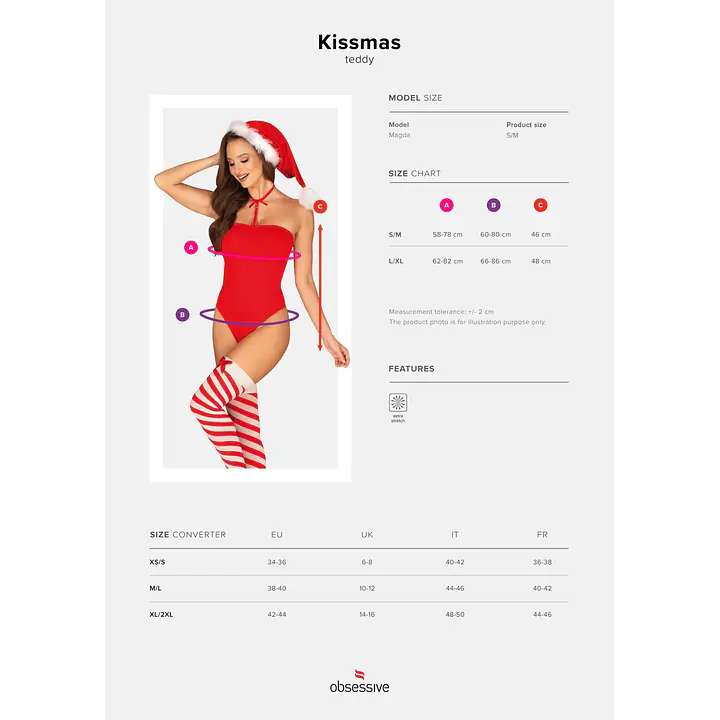 Боді Obsessive Kissmas teddy red L/XL (м'ята упаковка!!!) - Master
