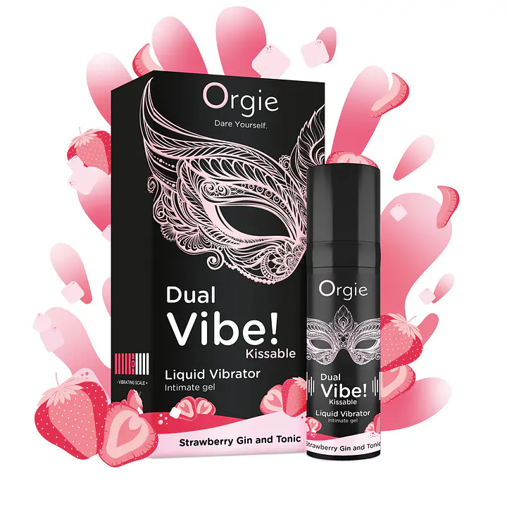 Рідкий вібратор Orgie Dual Vibe! Strawberry Gin&Tonic Kissable Liquid Vibrator, 15мл - Master