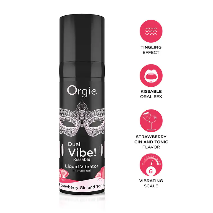 Рідкий вібратор Orgie Dual Vibe! Strawberry Gin&Tonic Kissable Liquid Vibrator, 15мл - Master