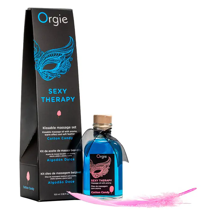 Набір для масажу Orgie – Sexy Therapy Cotton Candy (100 мл), їстівна розігрівальна олія + пір’їнка - Master