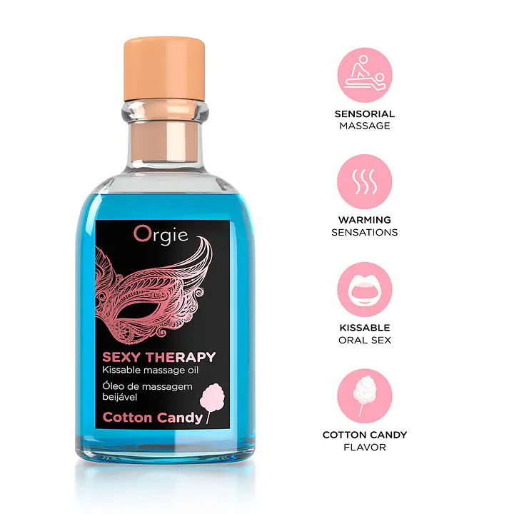 Набір для масажу Orgie – Sexy Therapy Cotton Candy (100 мл), їстівна розігрівальна олія + пір’їнка - Master