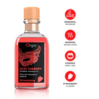 Набір для масажу Orgie – Sexy Therapy Strawberry (100 мл), їстівна розігрівальна олія + пір’їнка - Master